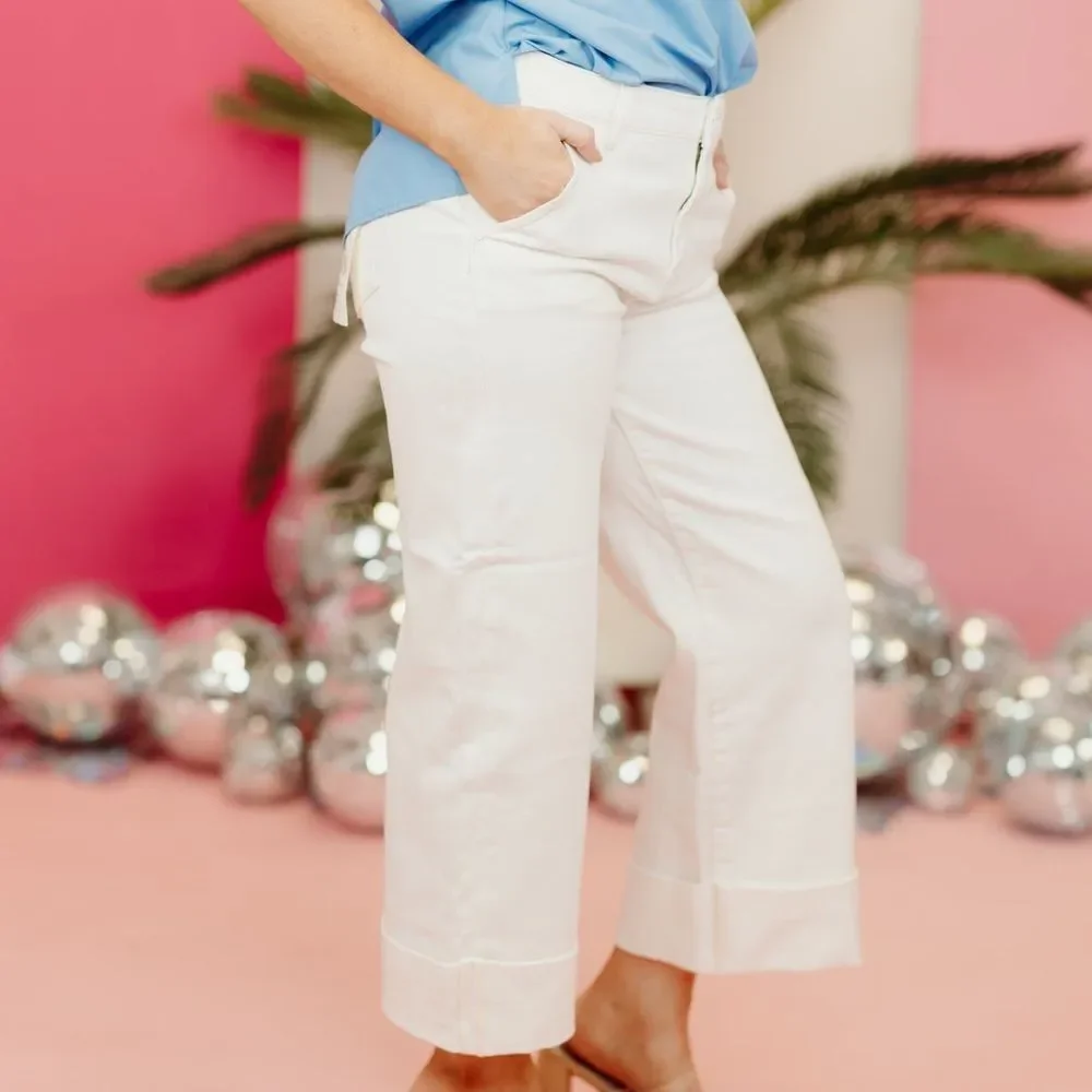 RISEN JEANS‎ CREAM HIGH RISE WIDE LEG CUFF size 3 XL nwt